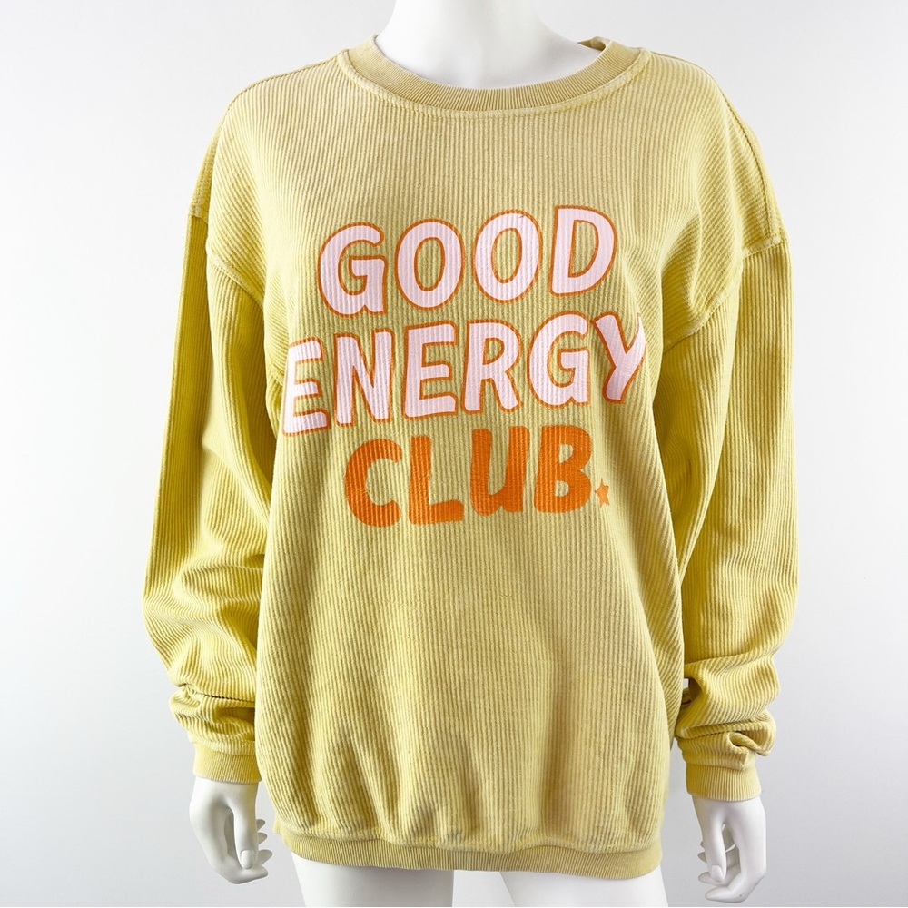 Chicka-d The Lyne Yellow GOOD ENERGY CLUB Pullover Jumper Size S Unisex